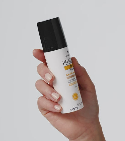 Heliocare 360º Color Gel Oil-Free SPF 50+ (beige) saules aizsargkrems ar toni taukainai adai uz balta fona