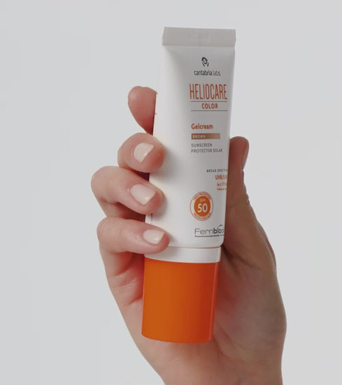 Heliocare Color Gelcream SPF 50 (brown) | saules krems sausai adai ar toni uz balta fona